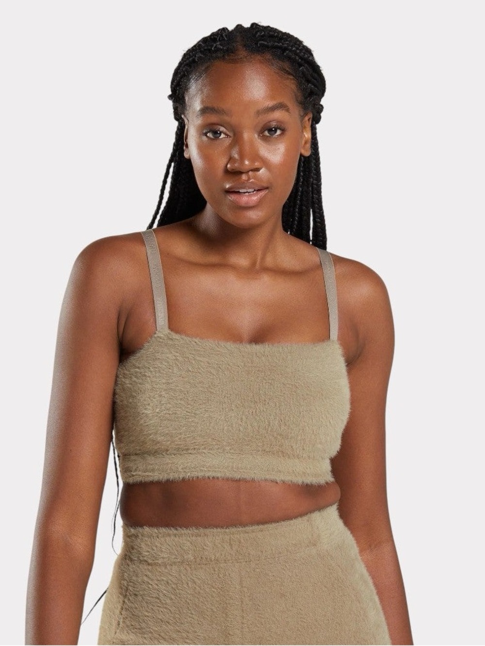 Gymshark x Whitney Simmons Eyelash Knit Workout Set in Cement Brown size Small